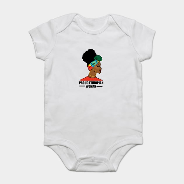 Proud Ethiopian Woman, Ethiopia Flag, Afro African Baby Bodysuit by logiamerch